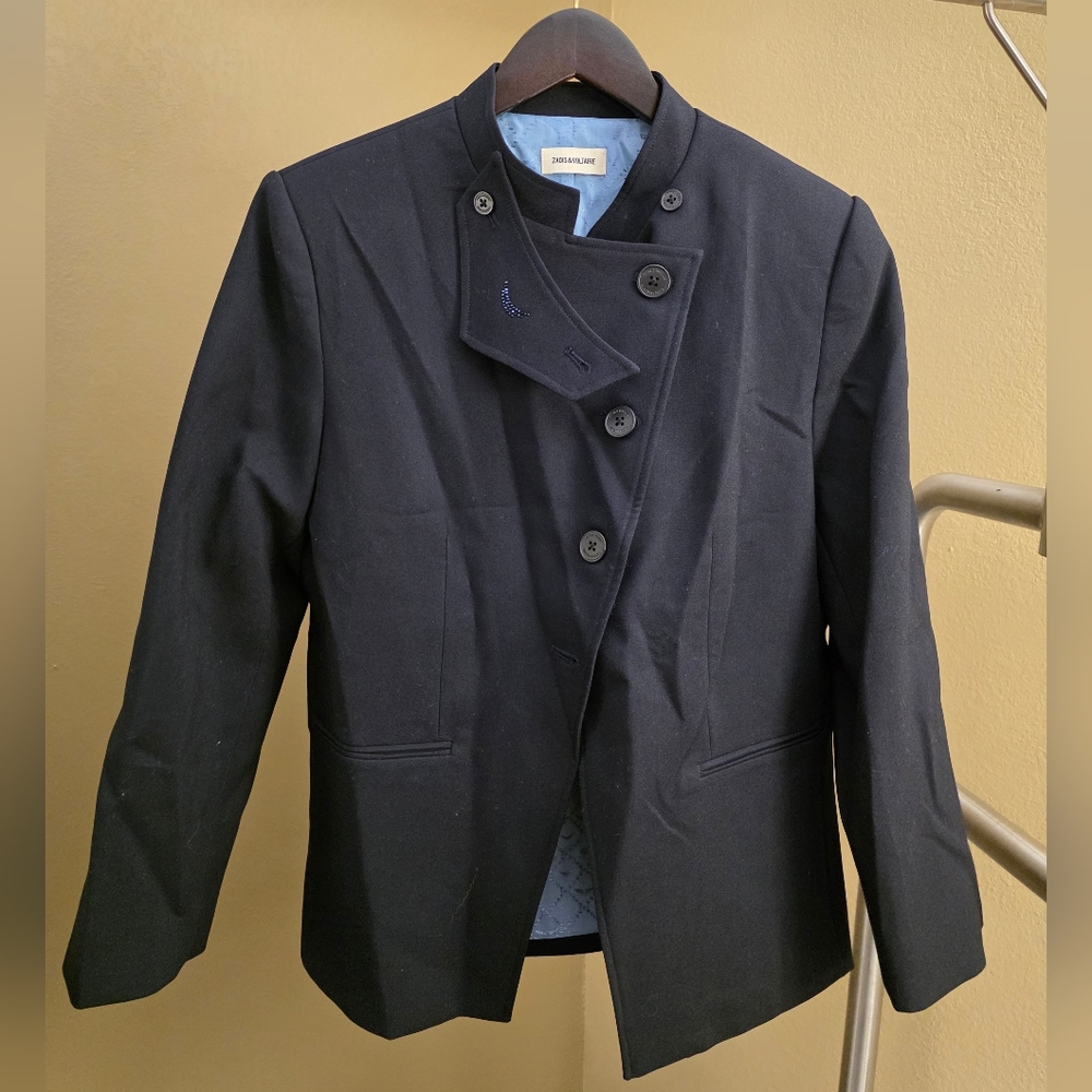 Big Sale! Zadig & Voltaire Verysa Navy Asymmetrical Blazer - Picture 7 of 11